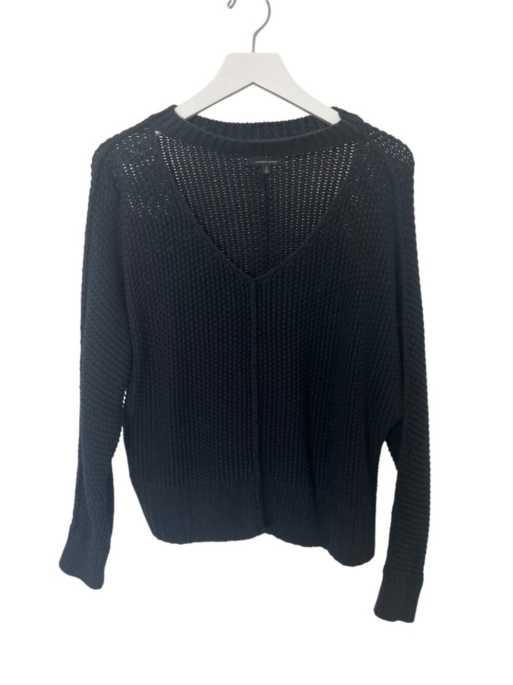 Lucky Brand Black Cutout V-Neck Sweater Soft Knit Cotton Blend